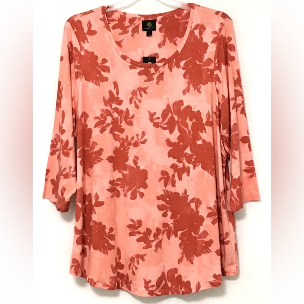 JM Collection Women's Size 3X Peach Pink Crystal 3/4 Sleeve Scoop Neck Tee Top